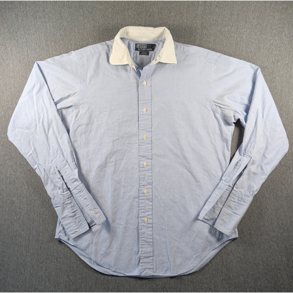 Vintage Polo Ralph Lauren Button Shirt 15-34 Blue Philip French Cuff Preppy FLAW